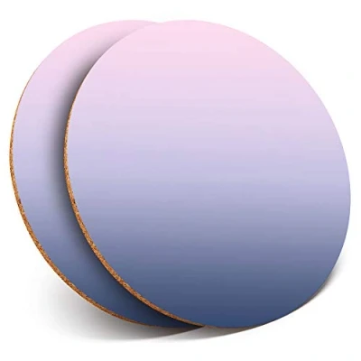 Image of 2 x Round Coasters Pastel Lilac Ombre Pretty Cork Backed Home Kitchen Accessory Tea Coffee Mug Mat #2673