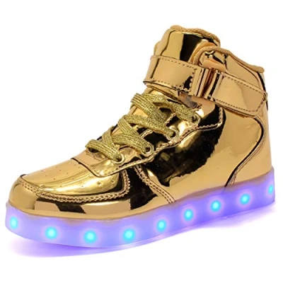 Image of Unisex Women Men LED Light up Shoes7 Colors Flashing Trainers High top USB Charging Sneakers for Boys and Girls,Kids Energy Lights (Gold, 11)