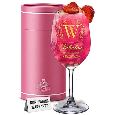 Image of CROWNLY CRYSTAL® Colleague Leaving Gifts for Her Personalised Wine Glass Drinking Glasses Gift Ideas Mum Aunty Birthday Friends Female Women (W)