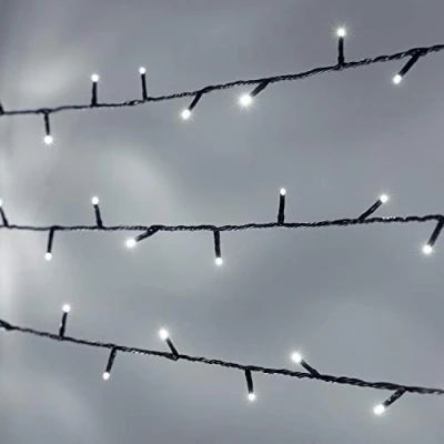 Image of Lights4fun 600 White LED Connectable Fairy Lights Green Cable Battery with Timer Indoor &amp; Outdoor Use