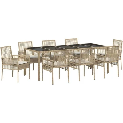 Image of vidaXL 9 Piece Garden Dining Set with Cushions Beige Poly Rattan