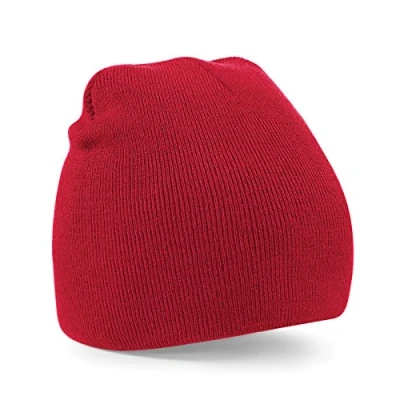 Image of Beechfield Unisex 100% Soft Feel Knitted Beenie Hat 9 Colours Available Baseball Cap, Red (Classic Red), One Size