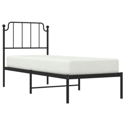Image of vidaXL Black Metal bed Frame with Headboard Sturdy and Stylish Mattress Foundation Extra Under Storage Space 80x200 cm