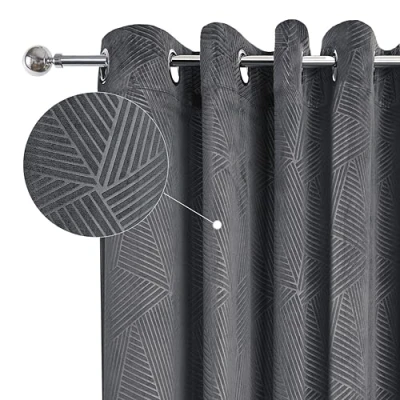 Image of Emma Barclay Midnight Embossed Velvet Woven Thermal Blackout Eyelet Curtains (Charcoal, Width 46 x Drop 54&quot; (116 137cm))