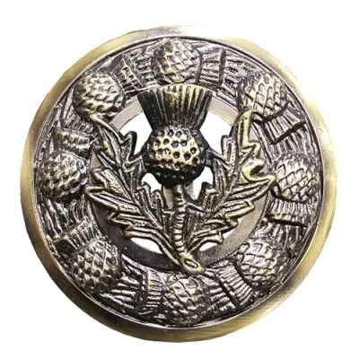 Image of Scottish Kilt Fly Plaid Brooch Thistle Crest Silver Antique Finish Celtic Knot Brooches &amp; Pin Ladies Scarf, Tartan Sash, Shawl 8cm (Thistle Antique)
