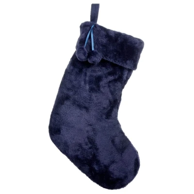 Image of Mr Crimbo Christmas Stocking Luxury Faux Fur Hanging Decoration 60cm Navy