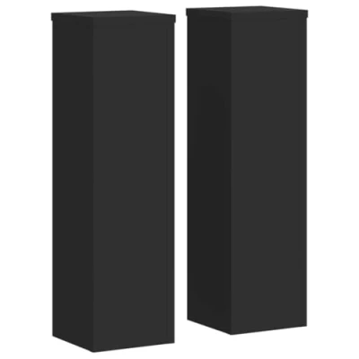 Image of vidaXL Black Plant Stand / Flower Pot Holders Engineered Wood, 2pcs, 17 x 60 cm, Stable &amp; Moisture Resistant Material, Modern Timeless Design, Perfect for Displaying Plants Decor