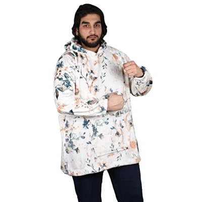 Image of True Face Blanket Hoodie Unisex Oversized Ultra Plush Soft Giant Ladies Sherpa Hooded Long Sweatshirt Big Flower Thin One Size