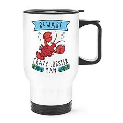 Image of Beware Crazy Lobster Man Travel Mug Cup with Handle