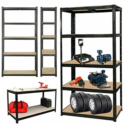 Image of Jupitor Garage Shelving Unit 5 Tier 180 cm x 90 40 Heavy Duty (175KG Per Shelf) 875KG Capacity Storage Racking Shelves Boltless for Warehouse Shed Office Workshop Black