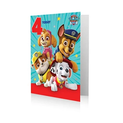 Image of Danilo Promotions Ltd Paw Patrol Official Age 4 Birthday Card, Featuring Marshall, Chase, Skye and Rubble, Multiple Colours,PA052
