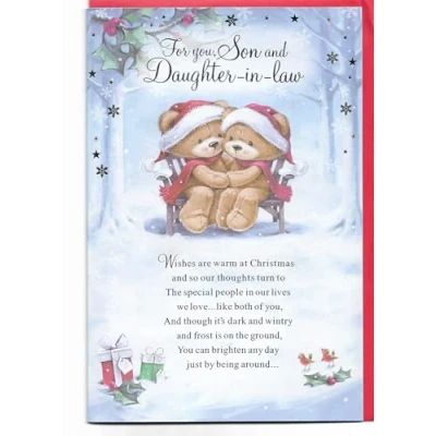 Image of Christmas Card For Son and Daughter in Law 23 x 15 Cm (9 6 inches) You Cute Teddies