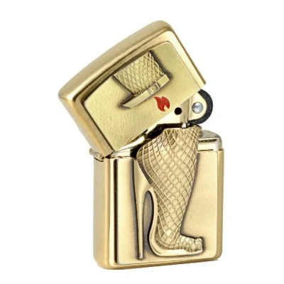 Image of Zippo Brushed Brass Lighter Golden Logo Heels Limited Edition