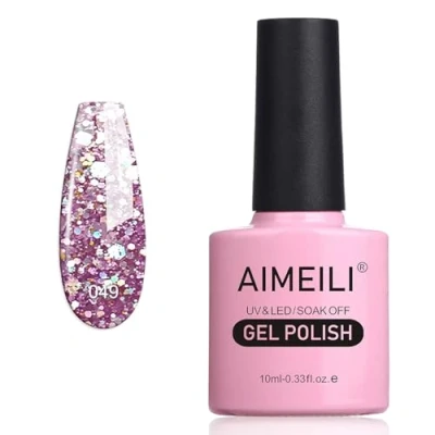 Image of AIMEILI Soak Off UV LED Glitter Gel Nail Polish Princess Purple (049) 10ml