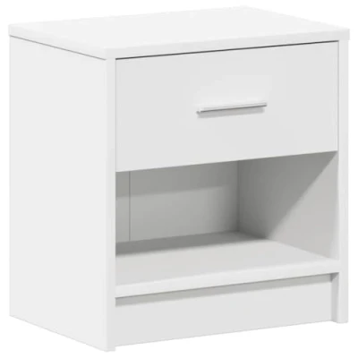 Image of vidaXL White Bedside Cabinet/Nightstand with Drawer Engineered Wood, 39x28x41 cm Modern Bedroom Storage
