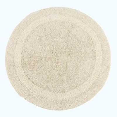 Image of HOMESCAPES Round Bathroom Mat, Luxury 1600gsm Extra Soft 100% Cotton, Reversible Bath Mat Non Slip, Washable, Super Absorbent, Quick Dry, Natural Cream Rug, 80cm
