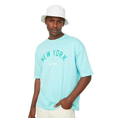 Image of Trendyol Man Young Oversize Basic Crew Neck Knit T Shirt Mint