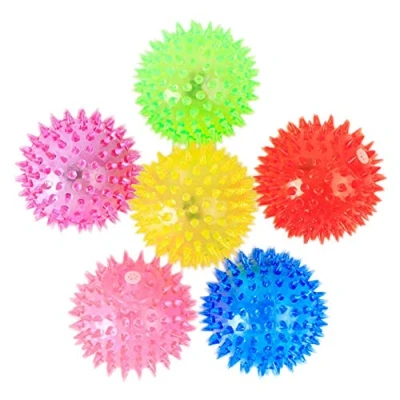 Image of YAQIAN LED Flashing Bounce Spike Ball Squeaker Dog Toy Jolly Doggy Catch and Play Spikey Rubber Squishy Stress Relief Fidget Squeezy for Dogs