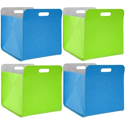 Image of DuneDesign Set of 4 Felt Storage Box 33x33x38cm Kallax Basket Shelf Insert Cubes Blue Green