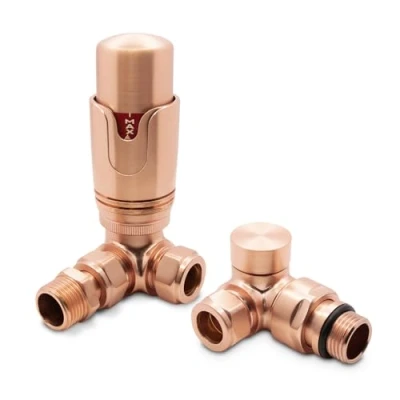 Image of Copper Corner Modern Thermostatic Radiator Towel Rail Valves Central Heating (Pair) 1/2&quot; BSP