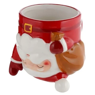 Image of Christmas Santa Clause Upside Down Mug Novelty Xmas Ceramic Drink Cup 450ml for Hot Drinks, Tea, Coffee, Chocolate