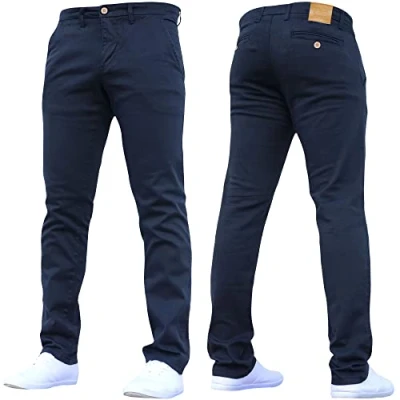 Image of Crosshatch Mens &#039;Brooks&#039; Stretch Chino Slim Fit Leg Trousers Jeans by JeanBase Navy 30W X 34L