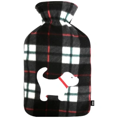 Image of LKH 2L Hot Water Bottle Cover UK Soft Cosy Fleece &amp; Cold Compress Washable Removable Black Check Neck Shoulder Period Pain Relief Gift for Her (Only Cover)