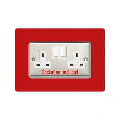 Image of Double Socket Surround, Square Acrylic Back Panel Finger Plate, Decorative Frame for Neat and Tidy Finish, Font Colour:red