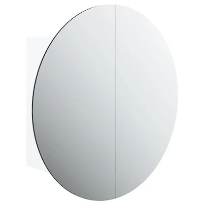 Image of vidaXL Wall Mounted Bathroom Cabinet with Round Mirror, LED Light &amp; USB Interface White Engineered Wood Spacious Compartments 47x47x17.5 cm
