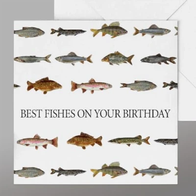 Image of Fishing Birthday Card, Fun Fisherman Card for any Angling Birthday, All Fish referenced on rear