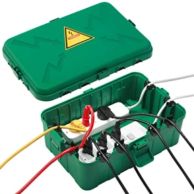 Image of Large Outdoor Electrical Box,IP54 Waterproof Outlet Covers,Weatherproof Extension Cord Covers Protect Outlet, Plug,Timer,Holiday Light,32x22x13cm,Green
