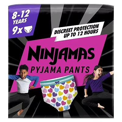 Image of Ninjamas Absorbent Nightwear for Girls, 9 Pyjama Bottoms, 8 12 Years, 27 43 kg, Leak Protection All Night