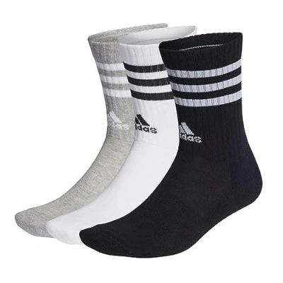 Image of adidas Unisex Kids 3 Stripes Cushioned Crew Socks Pairs, Medium Grey Heather/White/Black/White, 4 Years