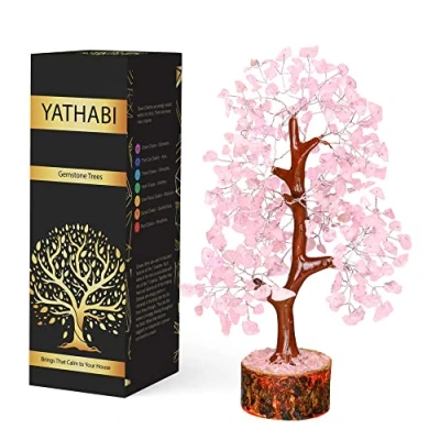 Image of YATHABI Tree of Life Gemstone Tree, Bonsai Artificial Home Decor, Office Spiritual Gift, Chakra Stones, Love Stone, Positive Energy, Crystal Rose Quartz Crystal…