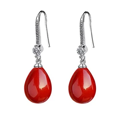Image of Oivzziy Women&#039;s 925 Sterling Silver Red Water Drop Pearl Earrings for Women, With Cubic Zirconia Crystal Diamond, Fine Jewelry Gifts Women
