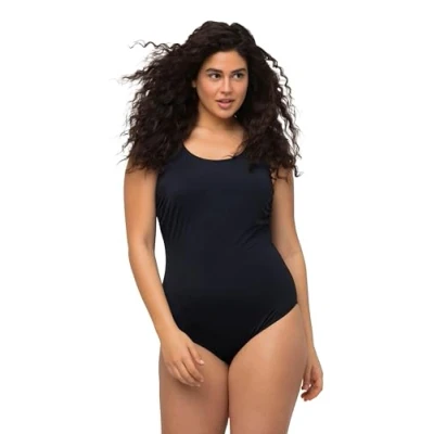 Image of Ulla Popken Women&#039;s Badeanzug, extraweiches Futter, seitliche Raffung One Piece Swimsuit, Marine, 16 18