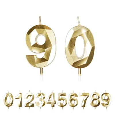 Image of FUZVOL Birthday Candles, Number 90 Candle, Gold Candle for Cake, Happy Cake Candles Topper Decorations