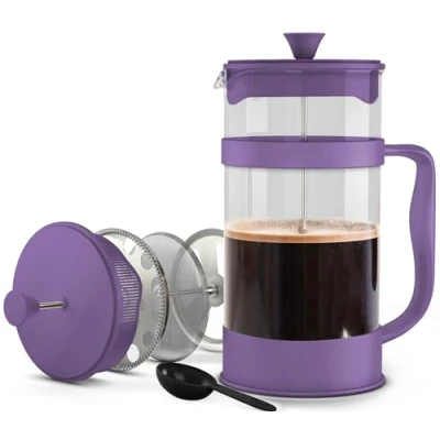 Image of KICHLY 1000ml Cafetiere 8 Cup French Press Coffee Maker, and Tea Maker with Triple Filters, Heat Resistant Borosilicate Glass Caffettiere Steel Plunger 34Oz Aqua