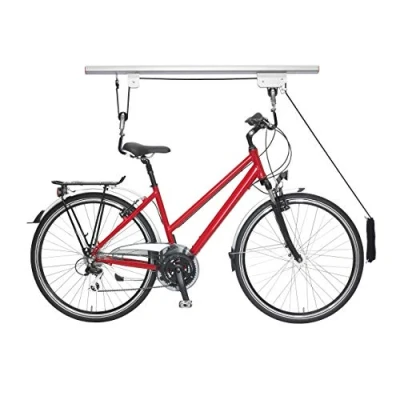 Image of Relaxdays Bike Storage, Ceiling Mount Lift, Load up to 20 kg, with Cable, for Garage &amp; Cellar, Bicycle, Silver/Black, Aluminium, Plastic, 3 x 98 6.5 cm