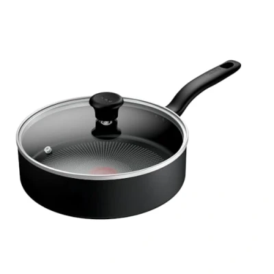 Image of Tefal Titanium Essential Sautepan 26 cm + Lid, High Performance Non Stick Coating, Metal Spatula Safe, All Hobs excluding Induction, B9413344