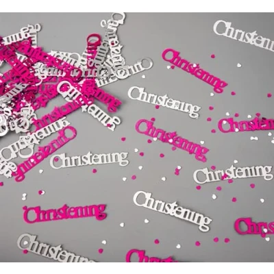 Image of 3pcs 14 Gram Pink &amp; Silver Christening Confetti Table Scatter Glitz Sprinkles Stardust Baby Boy Girl Party Tableware Baptism Decorations