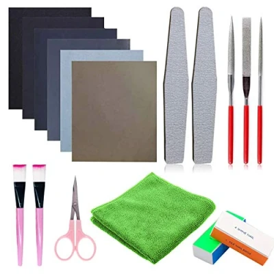 Image of Woohome 17 PCS Resin Casting Tools Set Polishing Kit, Sand Papers, Blocks, Cloth, Scissors, Brushes for Jewelry Making Supplies, Epoxy