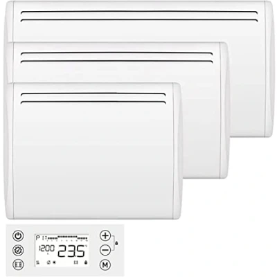 Image of MYLEK Ceramic Panel Heater Electric Radiator 1000W Thermostat with Programmable Timer LCD Display Wall Mounted Slim, IP24 Bathroom, LOT 20 Eco Energy Efficient (White 1KW)