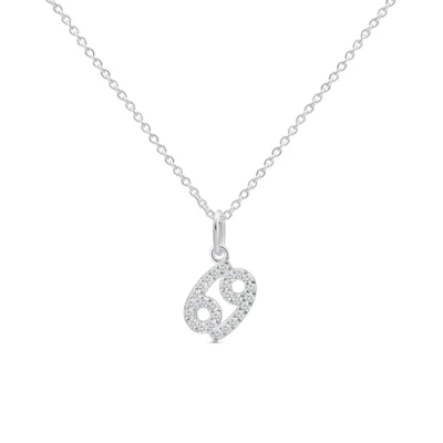 Image of Amberta Women 925 Sterling Silver Zodiac Necklace with Cubic Zirconia Sign Necklace: Cancer