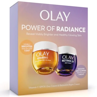Image of Olay Skincare Giftset: Vitamin C Anti Dark Spot SPF 30 Face Moisturiser Day Cream 50ml + Retinol 24 Night 50ml, for Glow, Brightening and Overnight Renewal