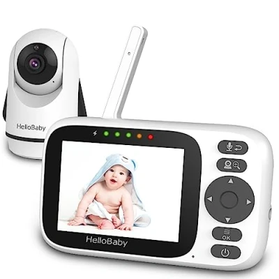 Image of HelloBaby Video Baby Monitor with Camera and Audio, Night Vision, Pan 355&amp; Tilt 120 Without WiFi, IPS HD Display 2 Way Audio VOX Mode 8 Languages Lullabies