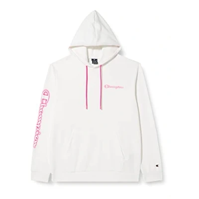 Image of Champion Men&#039;s Legacy Neon Spray Powerblend Terry Contrast Logo Hooded Sweatshirt, White, S