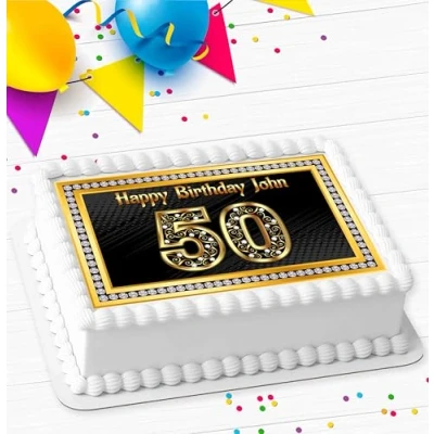 Image of BLACK GOLD RECTANGLE BIRTHDAY PERSONALISED ICING EDIBLE COSTCO CAKE TOPPER DECORATION R1 202 A4