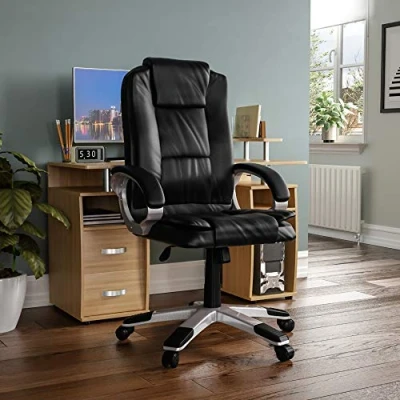 Image of Vida Designs Charlton Executive Office Computer Chair, Black, Gaming Adjustable Swivel PU Faux Leather