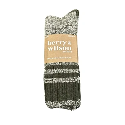 Image of Berry &amp; Wilson 3 Pairs Men’s Super Comfort Wool Boot Socks With Rib Leg Soft Grip Top (GREEN MIXED)